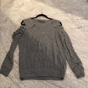 Gray Cold Shoulder With Scallops Seven7 Sweater